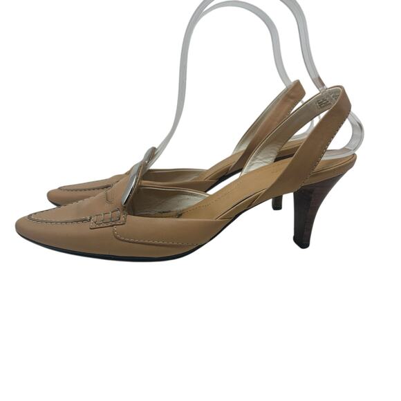 Tod's Debbie Slingback Kitten Heels Pumps Pointed Toe Leather Tan Size US‎ 5.5 - Picture 10 of 14
